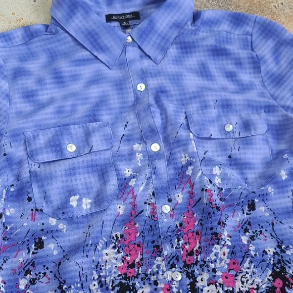 Notations | Purple Patterned Floral Lightweight Button Down Shirt Size M - Picture 2 of 11